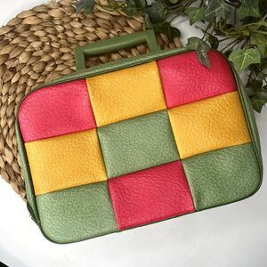 Vintage Checkered Patchwork Small Color Block Purse Lock Zipper 10x7